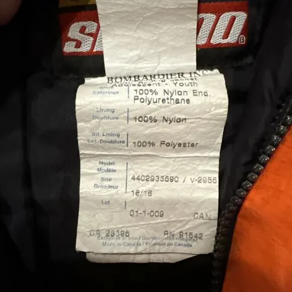 Vtg skidoo jacket Youth size 16 Racing Team Orange Black Bombardier Snowmobile - Picture 7 of 16